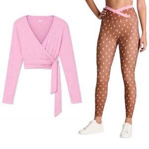 JoyLab Set Wrap Long Sleeve Top Pink XXL + Crossover 7/8 Leggings Floral Gym XXL